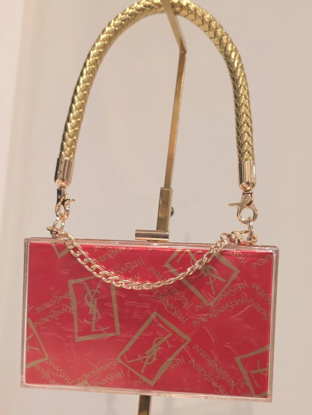 Upcycled Novelty Saint Laurent Red Acrylic Box Clutch